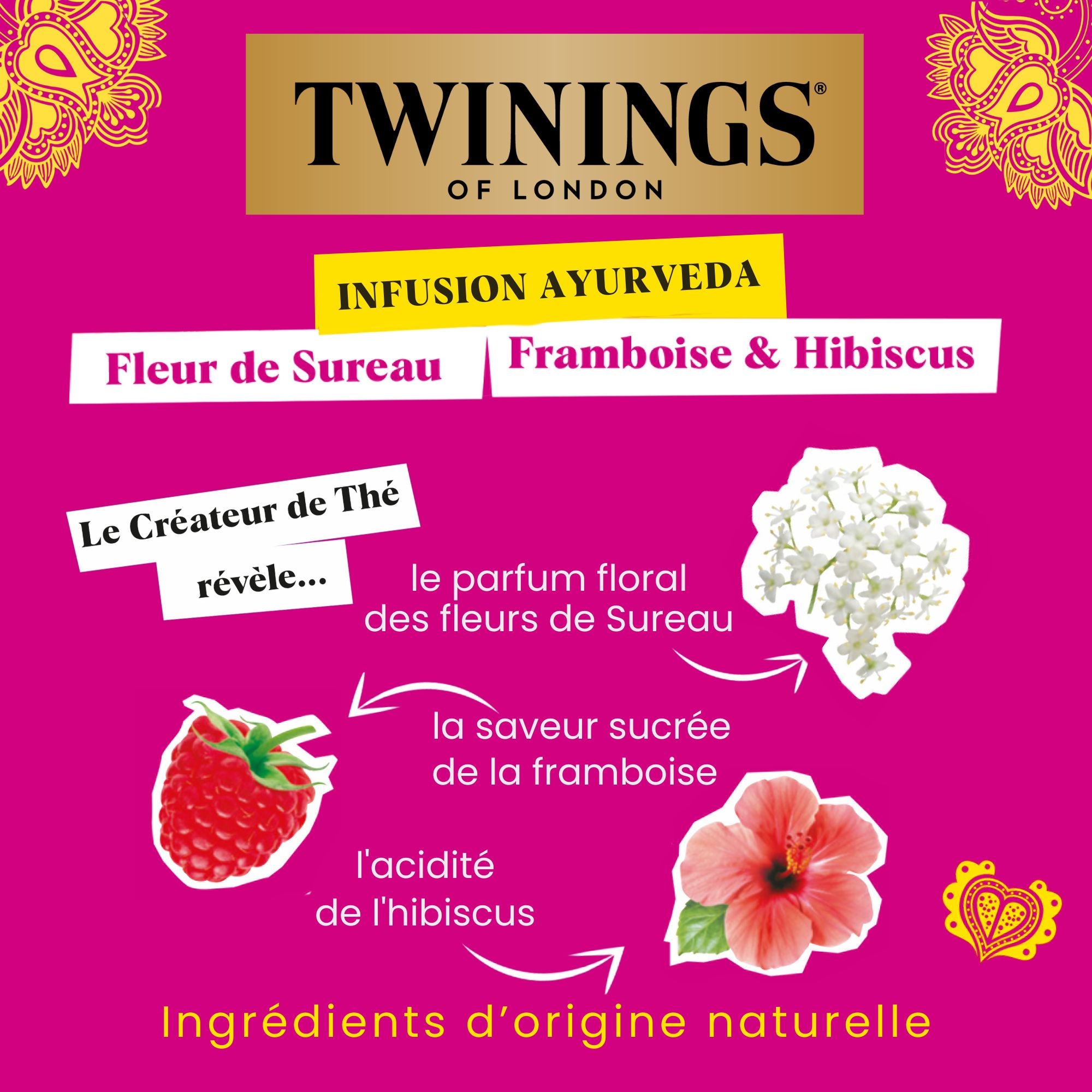 Infusion Ayurveda Fleur de sureau Framboise Hibiscus