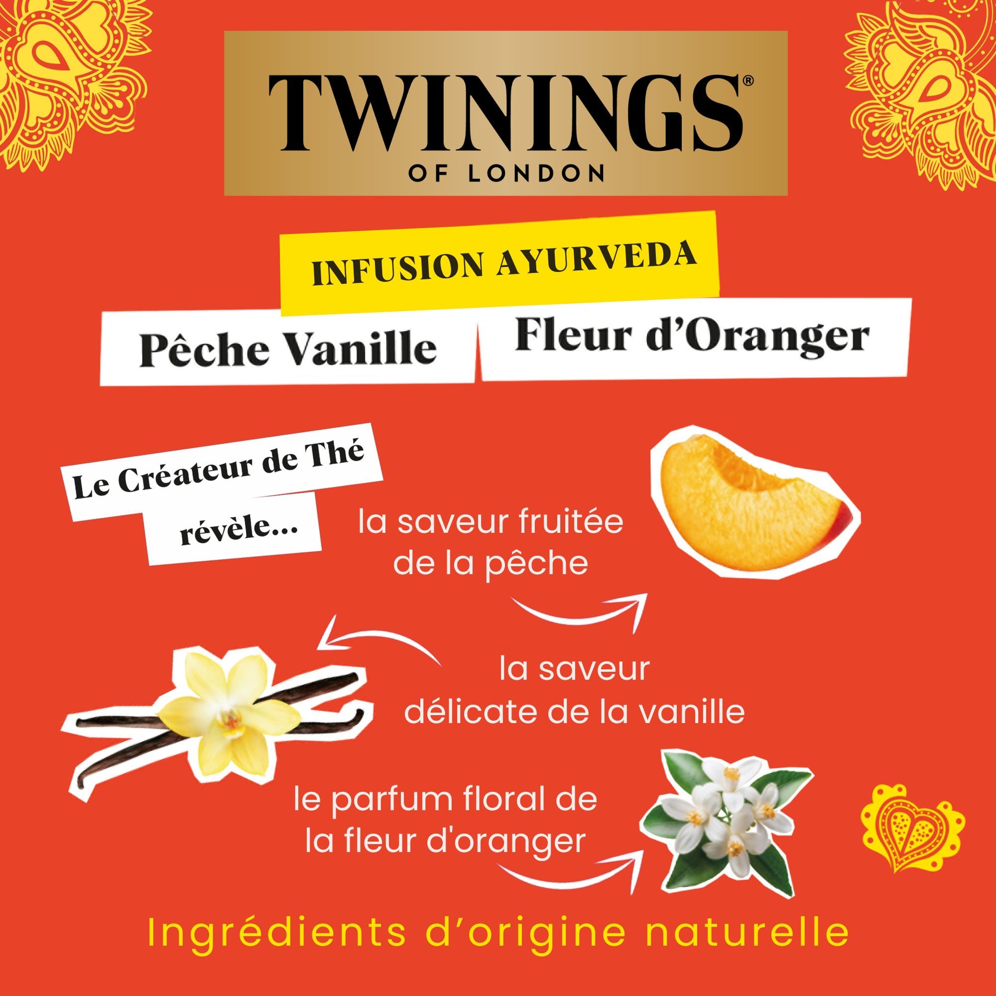 Infusion Ayurveda Pêche Vanille Fleur d'Oranger